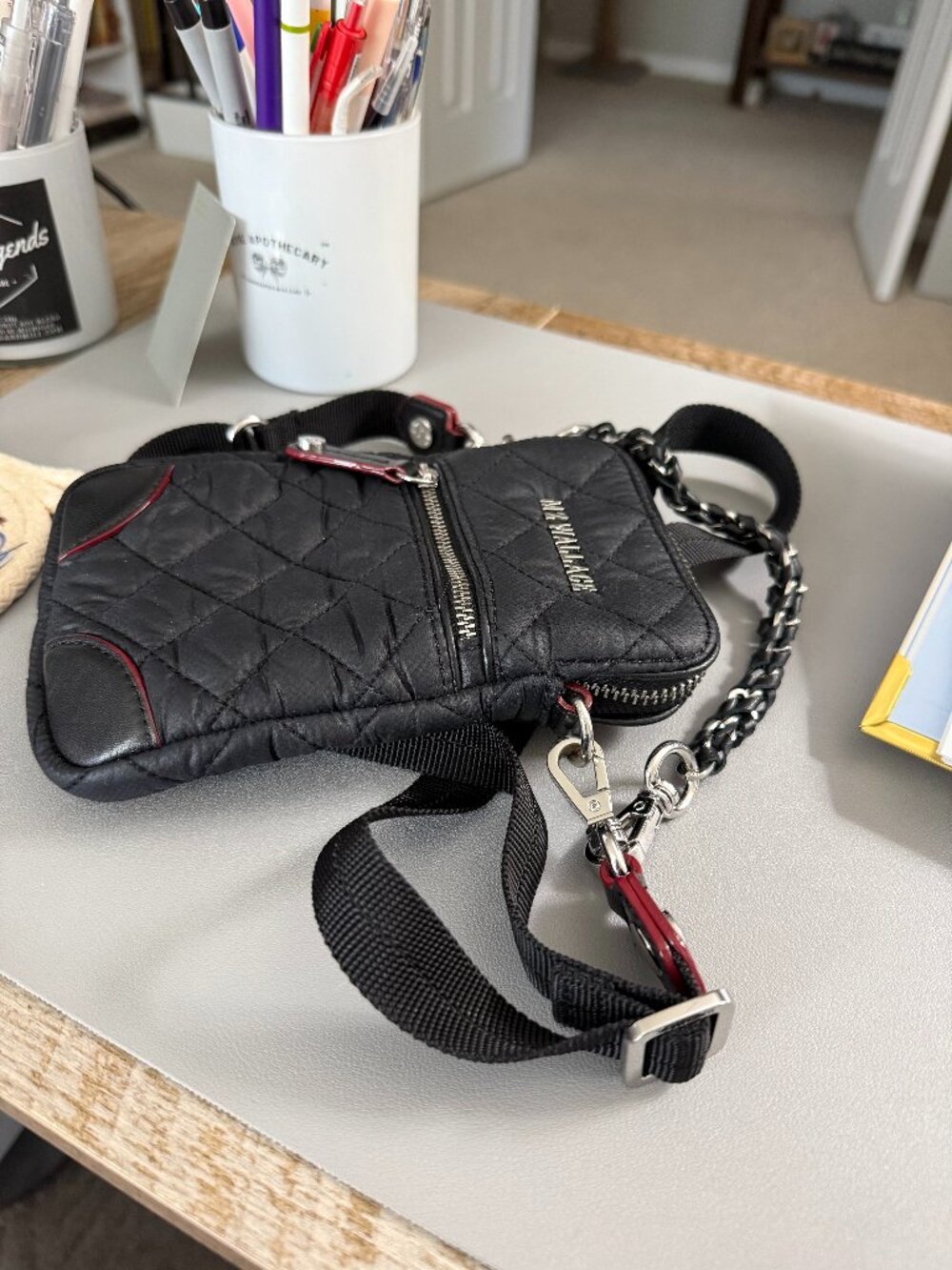 Authentic MZ Wallace Quilted Black Crossbody Wallet